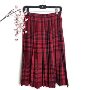Vintage Red & Black Tartan Plaid Pleat Zipper Midi Skirt